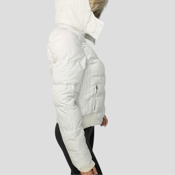 American Eagle Down Feather Puffer Jacket M White Faux Fur Hood Y2K Snow Bunny - Picture 9 of 15